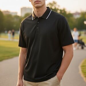 Classic Black Polo Shirt with White Accents